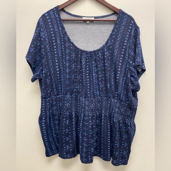 mySTYKE Womens Babydoll Navy Blue Patterned Top Size 3x - Picture 1 of 4